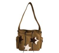pumpumlia Borsa a tracolla 2024 Stella di Tela Per Teen Grande Capacità Libro Vintage Scuola Versatile Messenger E Borsa Alla Moda, Marrone, One Size