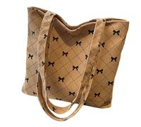 pumpumlia Borsa a tracolla alla moda in velluto a coste con motivo a fiocco spaziosa borsa da trasporto per uso quotidiano e shopping borsa per uso quotidiano, Marrone, One Size