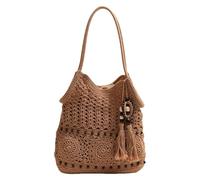pumpumlia Borsa a tracolla con nappe Borsa ascellare di grande capacità Borsa da vacanza per viaggi casual e vacanze al mare Borsa in filato intrecciato, Caff, One Size