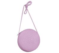 pumpumlia Borsa a tracolla tinta unita intrecciata a mano per donna ragazza rotonda spiaggia trendy cellulare paglia tessuto borsa da spiaggia, Viola, One Size