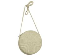 pumpumlia Borsa a tracolla tinta unita intrecciata a mano per donna ragazza rotonda spiaggia trendy cellulare paglia tessuto borsa da spiaggia, Beige, One Size
