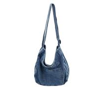 pumpumlia Borsa a tracolla vintage in denim lavato per donna uomo grande capacità Jean spalla borsa con cerniera con tracolla regolabile grande capacità shopper, Blu, One Size