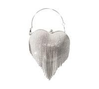 pumpumlia Borsa da sera decorata con strass scintillanti, con nappe, tracolla a catena, per balli, eventi, matrimoni, feste, Argento, One Size