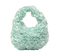pumpumlia Borsa in poliestere con pizzo rifinito con volant elegante borsa da sera borsa con manico superiore per eventi notturni ufficio pendolari borsa increspata, Verde, One Size