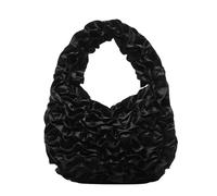 pumpumlia Borsa in poliestere con pizzo rifinito con volant elegante borsa da sera borsa con manico superiore per eventi notturni ufficio pendolari borsa increspata, Nero , One Size