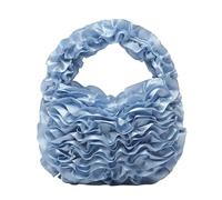 pumpumlia Borsa in poliestere con pizzo rifinito con volant elegante borsa da sera borsa con manico superiore per eventi notturni ufficio pendolari borsa increspata, Blu, One Size