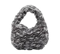pumpumlia Borsa in poliestere con pizzo rifinito con volant elegante borsa da sera borsa con manico superiore per eventi notturni ufficio pendolari borsa increspata, grigio, One Size