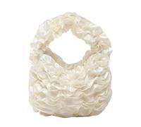 pumpumlia Borsa in poliestere con pizzo rifinito con volant elegante borsa da sera borsa con manico superiore per eventi notturni ufficio pendolari borsa increspata, bianco, One Size