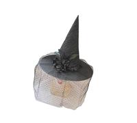 pumpumlia Cappello da strega a tesa larga elegante per gli appassionati di moda e feste di Halloween Costum mago Halloween con decorazioni floreali