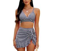 pumpumlia Costume da bagno da donna a due pezzi a vita alta con scollo a V con coulisse gonna da spiaggia con cinturino regolabile costume da bagno per e piscina nascondere costume da bagno
