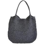 pumpumlia Elegante borsa da spiaggia in paglia intrecciata da donna, grande capacità, borsa a tracolla per vacanze casual e shopping in paglia, Nero , One Size
