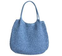 pumpumlia Elegante borsa da spiaggia in paglia intrecciata da donna, grande capacità, borsa a tracolla per vacanze casual e shopping in paglia, Blu, One Size