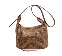 pumpumlia Elegante ed elegante borsa a tracolla in paglia con manico pieghettato spaziosa borsa a tracolla per donna in paglia con cerniera, cachi, One Size