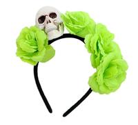 pumpumlia Fascia riutilizzabile con teschio e decorazioni floreali simulate per feste a tema Halloween, accessorio per capelli per feste a tema Halloween