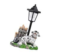 pumpumlia Ornamento realistico del giardino del cane della resina con la luce solare dipinta a mano animale figurina per cortile e patio decorazione esterna ornamento ad energia solare