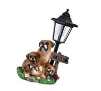 pumpumlia Ornamento realistico del giardino del cane della resina con la luce solare dipinta a mano animale figurina per cortile e patio decorazione esterna ornamento ad energia solare