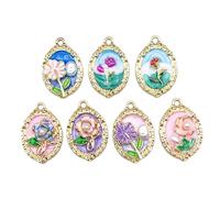 pumpumlia Set di 7 ciondoli artistici in lega per collane fatte a mano, con motivi di rose e girasoli colorati