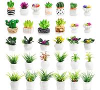 Pumtus 31 piante in vaso in miniatura, mini bonsai artificiali vivaci, decorazione per casa delle bambole in resina 1:12, decorazione realistica per piante grasse per artigianato fai da te