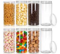 Pumtus Confezione da 8 barattoli in plastica trasparente con coperchio, barattoli rotondi per caramelle da 1304 g, barattoli vuoti grandi, contenitori alti in PET a bocca larga, contenitori per