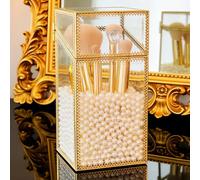Pumtus Organizer per pennelli da trucco con coperchio, contenitore in vetro trasparente per pennelli da trucco, contenitore trasparente con perle, decorazione vintage antipolvere per piano di lavoro e