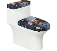 Punch Break - Set di 2 copriwater elastici da parete e copriwater per bagno, morbidi e lavabili, a forma di U, decorazione per WC