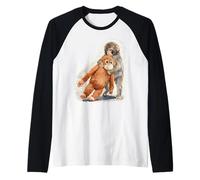 Punch - Carino Baby Scimmia & Orangutan Peluche Acquerello Maglia con Maniche Raglan