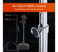 Punching Ball da Terra, Sacco da Boxe da Terra con Base Riempibile, Ventose e Guantoni, Altezza Regolabile 4 Livelli da 136-154 cm, Speed Bag per Home Gym Casa e Palestra, Nero