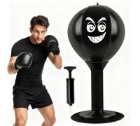 Punching ball Scrivania con ventosa e pompa, per alleviare lo stress, sacco da boxe, tavolo gonfiabile, palla da boxe, giocattolo antistress, per ufficio, casa, ufficio e adulti (nero)