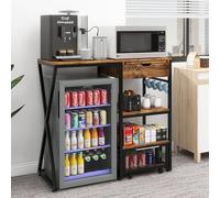 PUNCIA Mini Supporto Bar da Bevande con Ripiano Regolabile Porta Caffè con Mini Spazio Piattaforma di Lavoro Frigorifero Grande Capacità di Stoccaggio per Ufficio Cucina Dormitorio (Marrone)