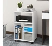 PUNCIA Mobiletto per Archivio Mobile 50x40x75 CM Armadietto Portadocumenti in Legno Schedario da Ufficio 5 Scomparti Aperti Armadio Stile Industriale per File Mobili per Ufficio e Casa (Bianco)