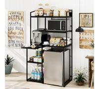 PUNCIA Moderno mobile da bar con mini frigorifero integrato e supporto per microonde, tavolino con ripiani aperti per cucina, bar, soggiorno, dormitorio, appartamento