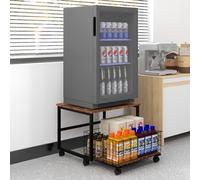 PUNCIA Supporto per Mini Frigo a 2 Livelli con Grande Capacità Carrello Mobile con Ruote Scaffale di Stoccaggio Tavolo Frigorifero Portatile con 4 Ruote Bloccabili Base per Frigo per Casa (Marrone)