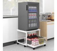 PUNCIA Supporto per Mini Frigo a 2 Livelli con Grande Capacità Carrello Mobile con Ruote Scaffale di Stoccaggio Tavolo Frigorifero Portatile con 4 Ruote Bloccabili Base per Frigo per Casa (Bianco)
