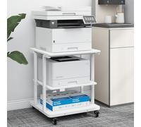 PUNCIA Supporto per Stampante a 3 Livelli Mobile Comodini 60x50x68CM Carrello Porta Tavolino di Stoccaggio con Ruote Scaffale Porta Stampante Sotto Scrivania in Legno per Ufficio e Casa (Bianco)