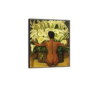 PUNDY Diego Rivera arte quadro incorniciata: donna con gigli di calla. Stampe su tela per ufficio soggiorno. Dipinti famosi riproduzione su tela 70x91cm cornice nera
