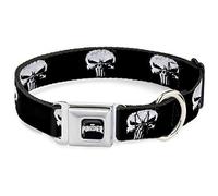 Punisher DC-WPS015-WL - Collare per cani con fibbia per cintura di sicurezza, serie 2017, colore nero e bianco, larghezza da 45,7 cm a 81,5 cm
