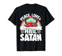 Punk Band Death Metal Rainbow Retro Peace Love & Hail Satana Maglietta