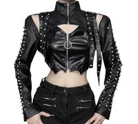 Punk Bolero Shrug Crop Top per Le Donne Gotico Y2k Rave Emo Rock (Nero,S)