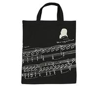 Punk borsetta da donna in cotone, borsa della spesa in tema chiavi musicali, con disegno di note e strumenti musicali, 36x41 cm. Musician and music clefs black