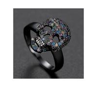 Punk Colorful Cz Skeleton Devil Ring Black White Bling Zircon Skull Face Iced Rings for Men Fashio Biker Hip Hop Jewelry(black Size8)
