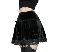 Punk Cross Print Dark Mini Gonne Catena Cintura Nero Uniforme Pieghe Gonna Donne, Minigonne con Lacci 01, 3XL