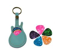 PUNK Custodia in pelle per plettri per chitarra con portachiavi, confezione da 5 plettri (azzurro)
