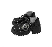 Punk Fashion Black Chain Heart Buckle Female Lolita Cute Mary Janes Pumps Platform Wedges High Heels Women's Sweet Gothic Punk Shoes, Nero , 37 EU