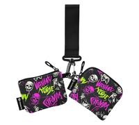 Punk Peach Black Skulls Rock Portamonete da donna Porta carte di credito sottile piatto porta biglietti da visita organizer per denaro con cinturino da polso per lavoro e viaggi, confezione da 2, punk