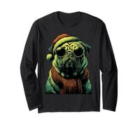Punk Pug con Occhiali da Sole Cappello di Babbo Natale Rocker Dog Maglia a Manica