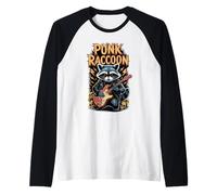 Punk Raccoon che suona la chitarra elettrica Rock and Roll musica Maglia con Maniche Raglan