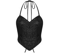 Punk Rave Canotta Gotica Donna In Pizzo Nero Con Allacciatura Tie-Back