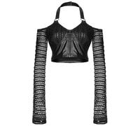Punk Rave Donna Cyberpunk PU & Rete Maglia Spalla Scoperta