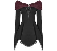 Punk Rave Donna Gotico Top Nero Rosso Pizzo Steampunk Vtg Vittoriano Lungo Tasca