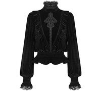 Punk Rave Donna Gotico Top Velluto Nero Pizzo Manica Lunga Steampunk Vittoriano